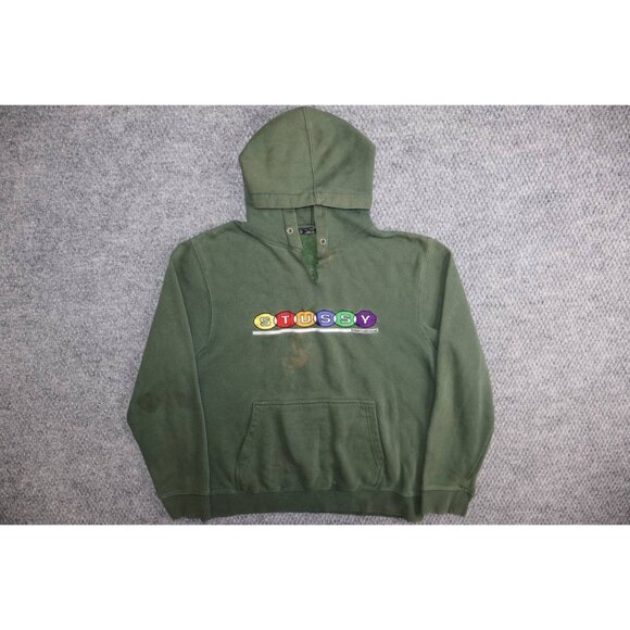 Stussy International Billiards Hoodie Mens Size Medium M Pullover Green Pullover